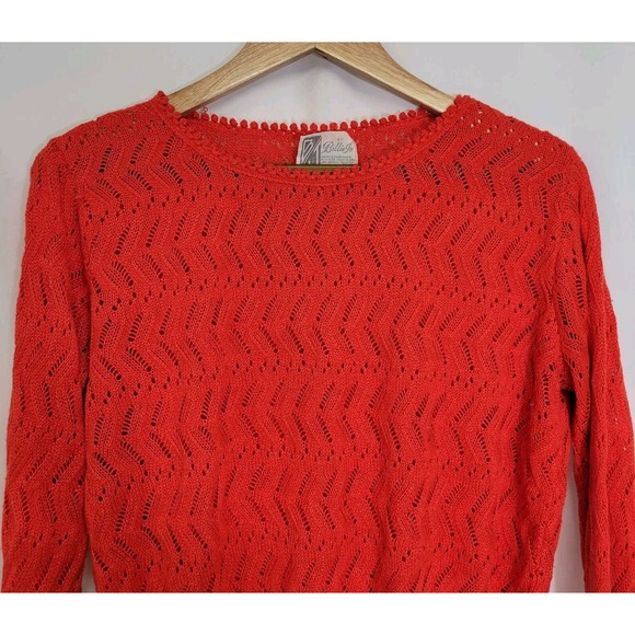 Vintage Billie Jo Orange Open Work Cropped Pullover Sweater - Picture 2 of 6